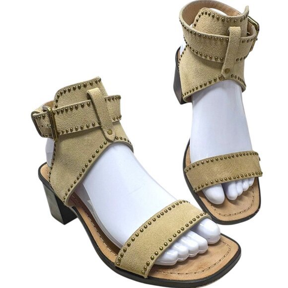 Banana‎ Republic Daze Sand Suede Studded Ankle Strap Block Heel Sandal - Picture 1 of 11